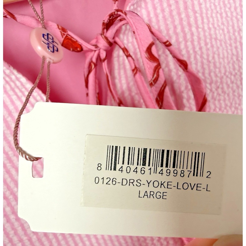 Simply Southern Pink Bow Yoke Babydoll Dress Puff Sleeve Valentine Coquette L - Picture 12 of 13